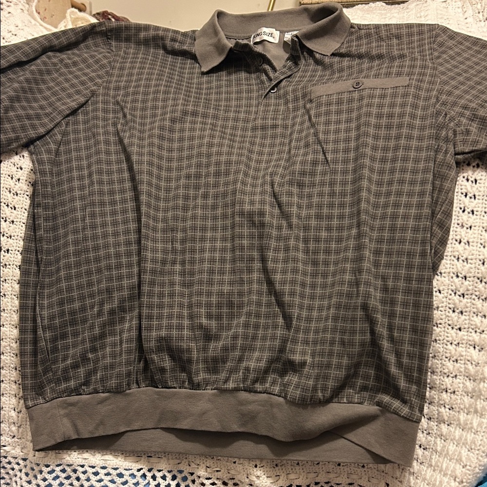 Ex Cond King Size Men’s 90s Polo Retro Geometric Dadcore Streetwear Banded Hem